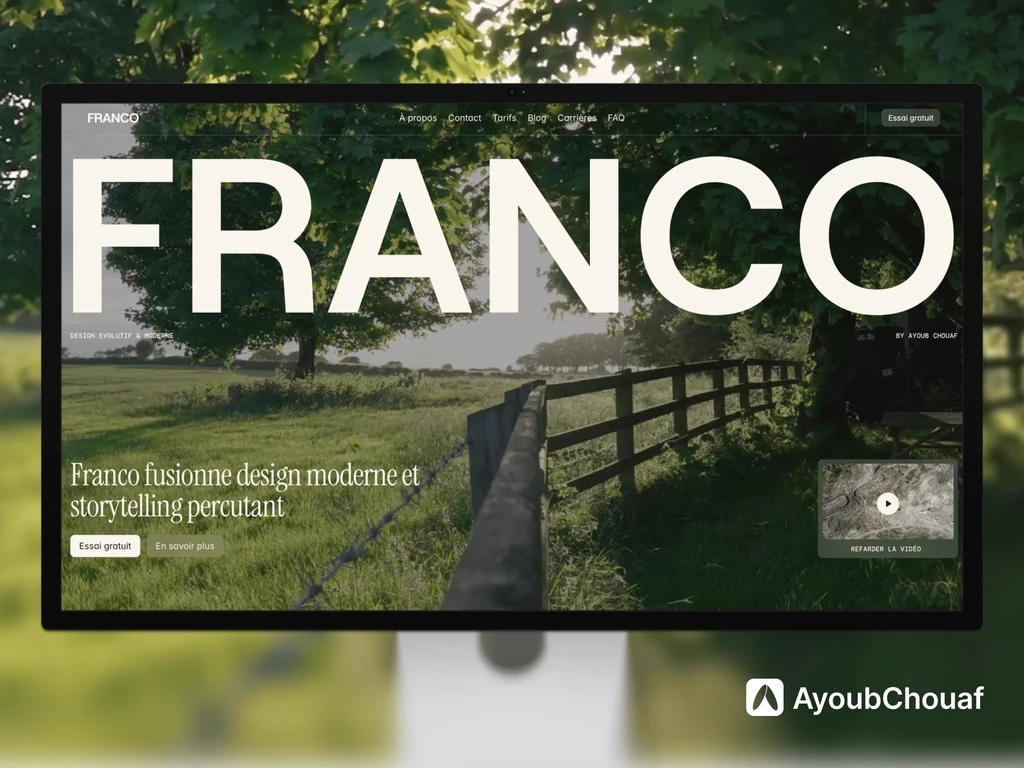 Mockup d'un écran d'ordinateur affichant le projet web Franco, une création moderne réalisée par Ayoub Chouaf, webdesigner freelance à Blois.