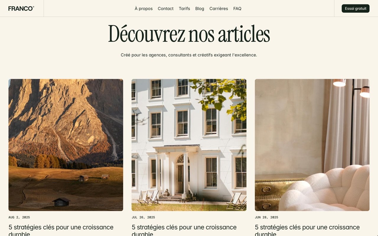 Section blog de Franco : trois articles illustrés.