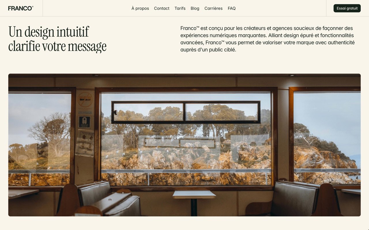Section « Un design intuitif clarifie votre message », avec une grande photo d'intérieur.