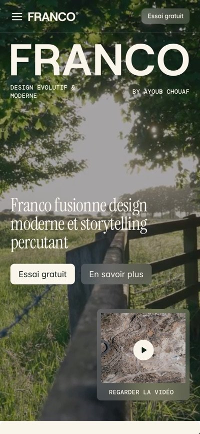 Accueil de Franco sur téléphone : logotype, accroche et boutons.