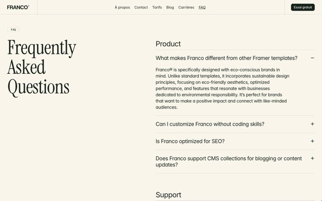 Page FAQ du site Franco.